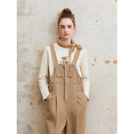 Famecoco范可儿纯棉休闲背带裤女士减龄运动黑色长裤FAC1GF001 商品图1