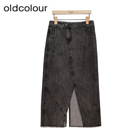 oldcolour牛仔半身裙春季新款纯色复古气质高腰中长裙女P12065291