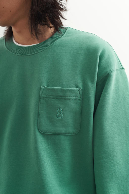 吃茶去chichaqu2024新款春夏休闲百搭经典口袋刺绣套头圆领卫衣 商品图6