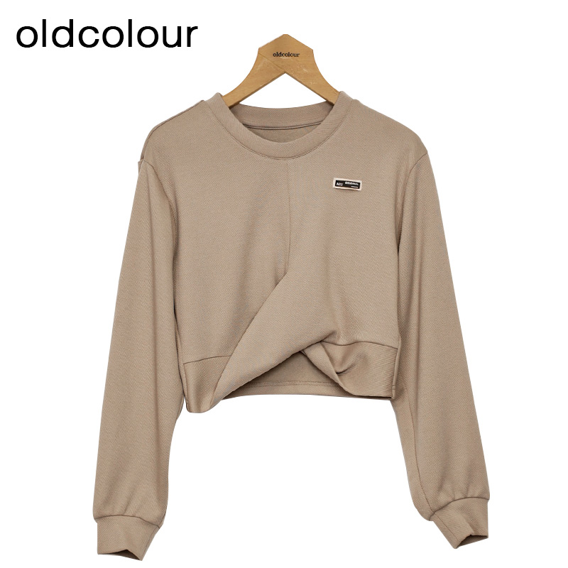 oldcolour圆领长袖T恤春季新款休闲设计感短款卫衣女P11023401