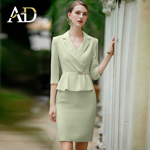 AD职业装气质女神范套装女时尚工作服秋季长袖假两件连衣裙工装裙 商品图3
