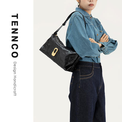 TENNCO原创【大黑金包】头层植鞣牛皮托特包通勤大容量单肩斜挎包 商品图4