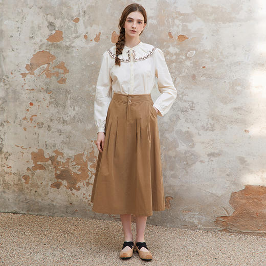 Famecoco范可儿松紧腰a字伞裙女士纯棉长款半身裙FAC1HA031 商品图2