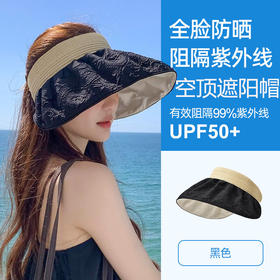 【夏季新品！时尚百搭】法式仙女草编压花空顶防晒帽女UPF50+！不挑脸型显脸小，佩戴自然方便，轻盈透气，持久耐用，防晒防紫外线，时尚花边，女夏季帽子防紫外线花边贝壳空顶帽，网红ins推荐！