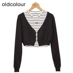 oldcolour黑色短款外套春季新款设计感气质T恤两件套女DP11041606