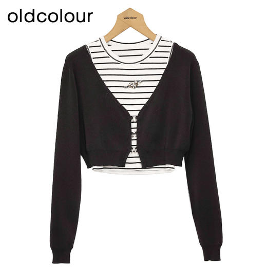oldcolour黑色短款外套春季新款设计感气质T恤两件套女DP11041606 商品图0