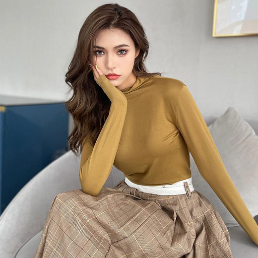 【69.9/任选5件！】无痕纯色打底衫新款，堆堆领上衣时尚养肤衣空调衫，防嗮衣慵懒宽松感-lm！ 商品图0