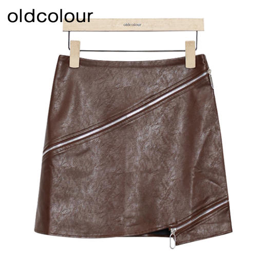 oldcolour短款皮裙春季新款设计感高腰复古A字半身裙女P11061407 商品图0