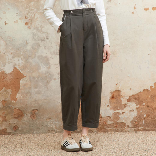 Famecoco范可儿全棉松紧腰宽松休闲裤女士直筒长裤子FAC1GA010 商品图3