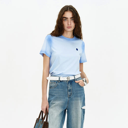 SELFWHO 莫代尔桑蚕丝T恤女2024新款夏季小个子宽松圆领短袖上衣 商品图3