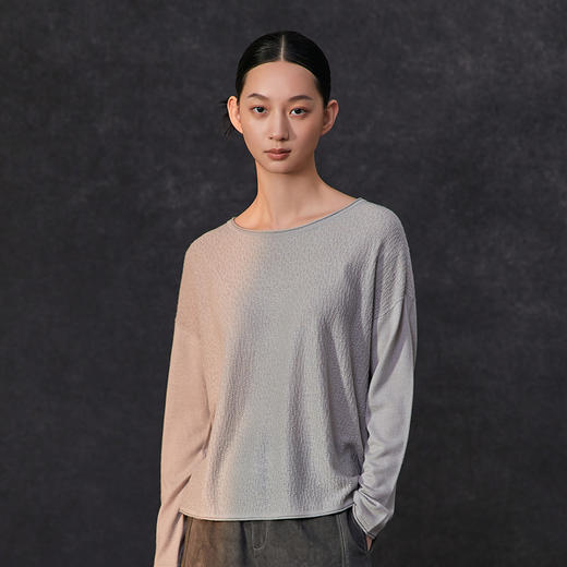 Famecoco基础款圆领长袖打底针织衫女套头纯色薄毛衣FAC1DB019 商品图3