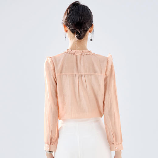 【舒适百搭】罗蒙女士长袖衬衫V领花边领简约清新系扣衬衫女 商品图5