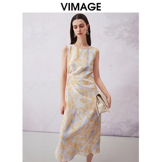 VIMAGE纬漫纪夏季新款气质收腰显瘦无袖印花连衣裙V2107752 商品图3