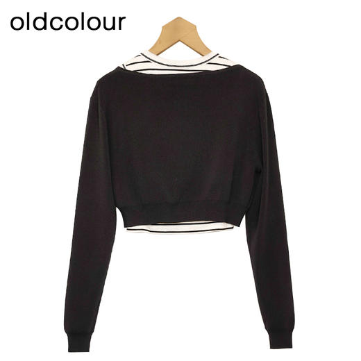 oldcolour黑色短款外套春季新款设计感气质T恤两件套女DP11041606 商品图1