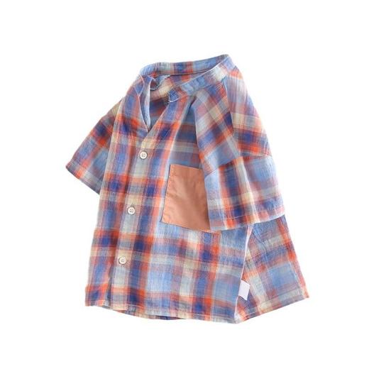 男童衬衫夏季薄款宝宝韩版格子衫小童短袖翻领上衣夏装儿童衬衣 商品图4