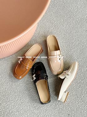新品女士漆皮矮跟包头拖鞋772B42507（W）