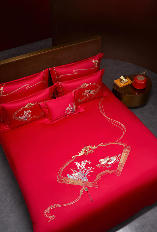 博洋家纺婚庆红套件鸳鸯戏水六件套 商品图1