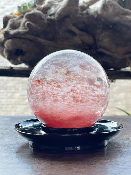 粉红人造水晶球与大漆底座，顺丰包邮 商品图0