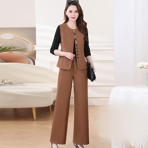 QYMXYKL-MB1012-L-24年夏款短款长袖洋气小香风外套宽松修身时尚显瘦阔腿裤两件套装 商品图0