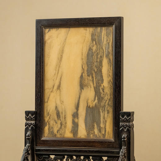 清 红木镶云石透雕花卉纹插屏 商品图2