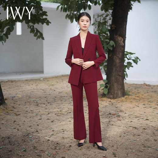 IWY/酒红色西装套装两件套大气时尚设计感高端ol职业装主持人上镜服装C14217+P34217 商品图3