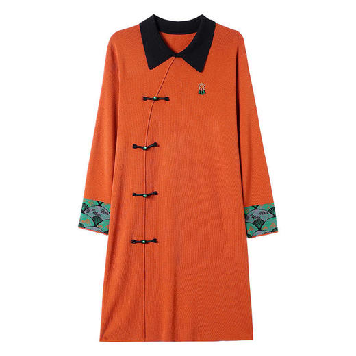 TZF-针织中长款T恤春季新款宽松减龄时尚连衣裙中国风长袖裙子 商品图4