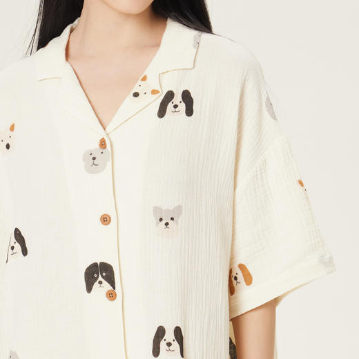 连绵·双层纱绉布100%棉开襟小狗图案连衣裙（女款） 商品图9