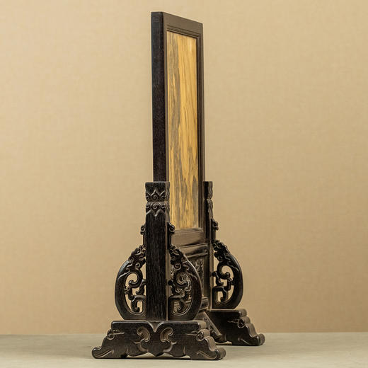 清 红木镶云石透雕花卉纹插屏 商品图3