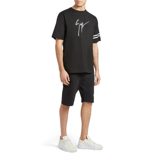 Giuseppe Zanotti 男士签名涂鸦徽标印花棉质圆领短袖T恤 黑色 ERU3013004 商品图3