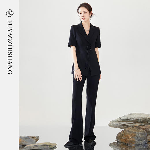 FUYAO扶摇 2024夏季新中式女装国风盘扣西装套装女短袖高端西服女 商品图2