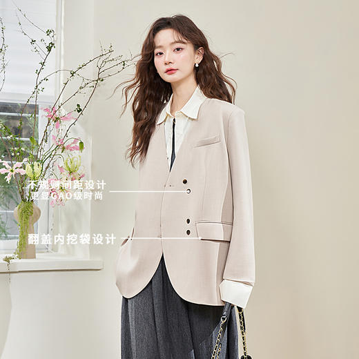 假两件翻领休闲通勤廓形西装外套女春季新款拼接袖口西服V0040538 商品图2