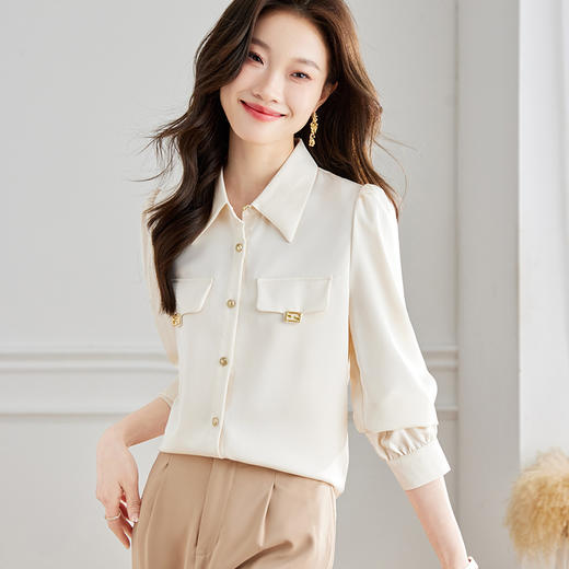 CCJDS-8697雪纺小香风衬衣2024年新款女法式气质长袖衬衫别致上衣漂亮小衫 商品图1
