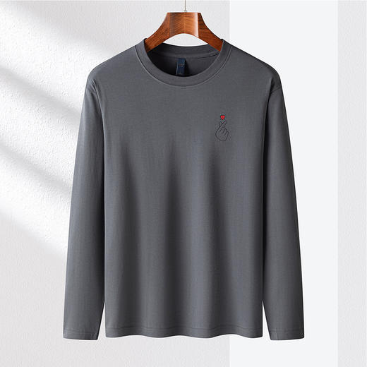 【桑蚕丝混纺】罗蒙春秋时尚胸花长袖t恤男舒适打底衫男士秋衣男士体恤长袖 商品图4