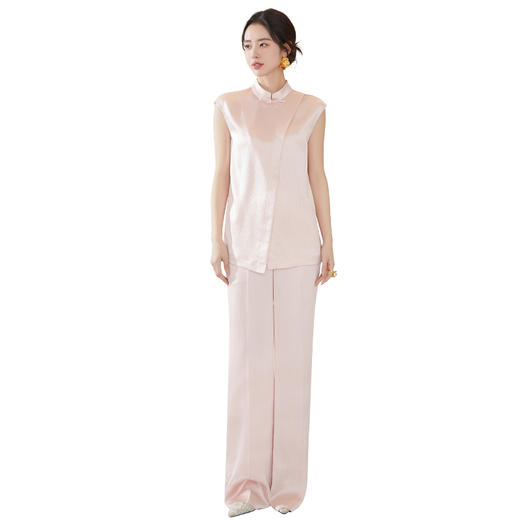 FUYAO扶摇 新中式衬衫两件套女夏季短袖肌理上衣立领佛系禅意套装 商品图4