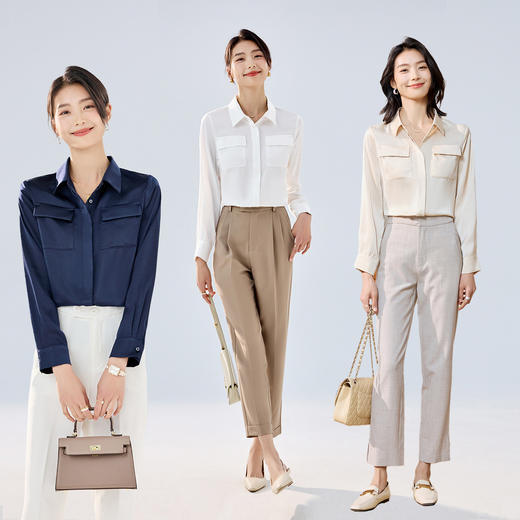 【气质简约】罗蒙女士长袖衬衫时尚有型百搭日常开衫衬衫女商务通勤 商品图1
