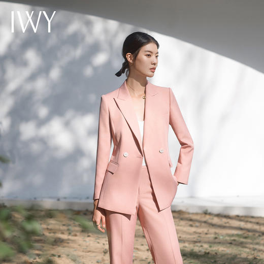 IWY/粉色宽松休闲西装套装简约时尚主持人商务通勤商务女装微喇裤装C14216+P34216 商品图2