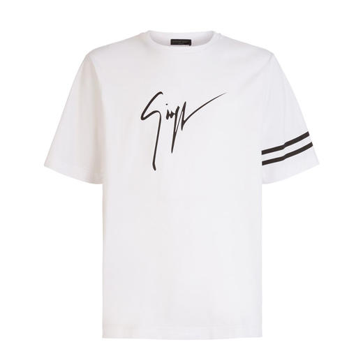 Giuseppe Zanotti 男士签名涂鸦徽标印花棉质圆领短袖T恤 白色 ERU3013003 商品图0