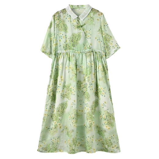 【麻韵花影】碎花复古中国风，翻领苎麻棉麻连衣裙QM-6275 商品图4