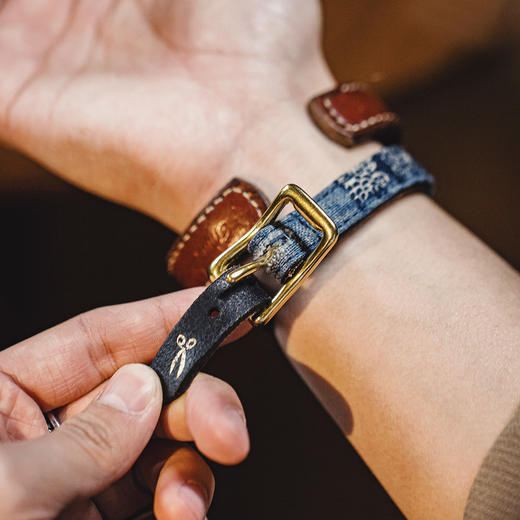工装优选复古boro百家布拼接手环黄铜头层植鞣牛皮手镯配饰品男女 商品图0