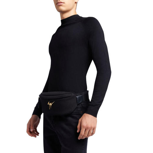 Giuseppe Zanotti 男士金属签名徽标腰包 黑色 EBU4002001 商品图3
