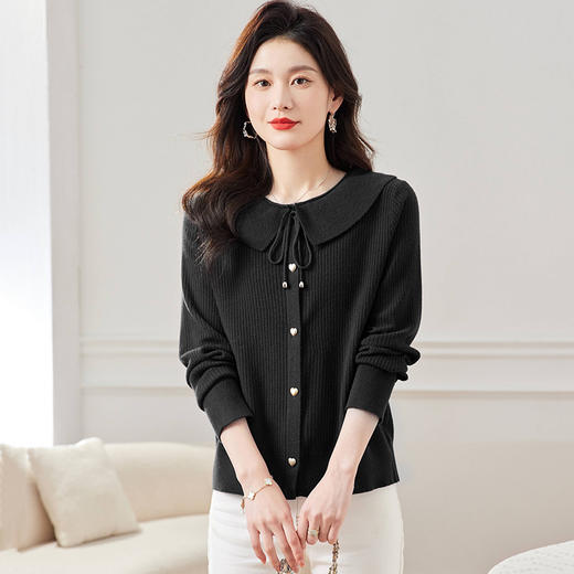 CC17-1922娃娃领春秋季外套女装2024新款上衣洋气减龄小个子针织开衫薄外搭 商品图3