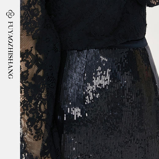 FUYAO扶摇 半身裙女2024新款设计感黑色亮片西装裙后开叉性感裙子 商品图2