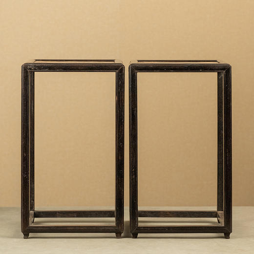 清 红木镶云石四面平花几摆件（一对） 商品图0