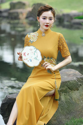 春款复古中老年网袖旗袍演出走秀旗袍YD