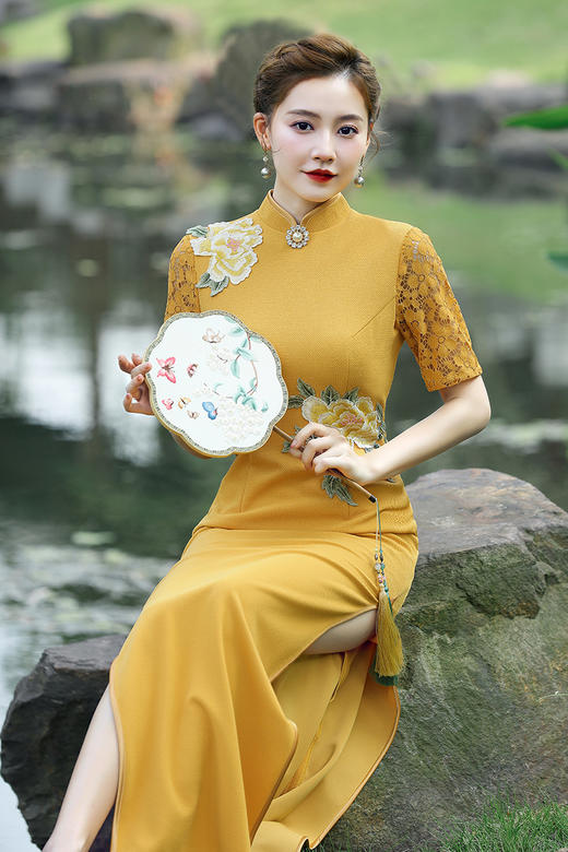 春款复古中老年网袖旗袍演出走秀旗袍YD 商品图0