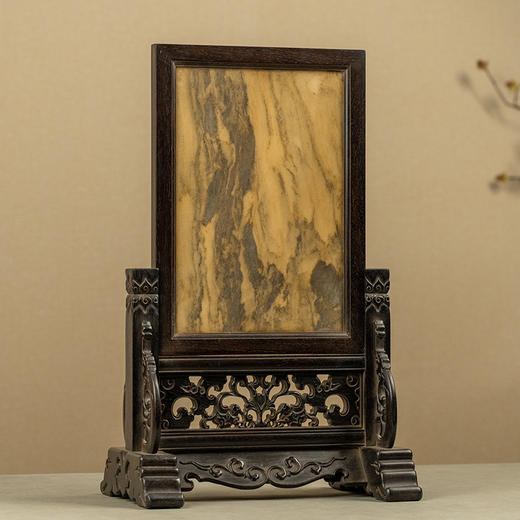 清 红木镶云石透雕花卉纹插屏 商品图1