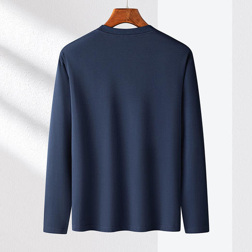 【桑蚕丝混纺】罗蒙春秋时尚胸花长袖t恤男舒适打底衫男士秋衣男士体恤长袖 商品图1