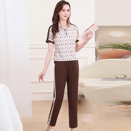 OYMXYKL-LSA17-L-2024年夏款短袖印花时尚小衫简约宽松修身显瘦小脚裤休闲两件套装 商品图1