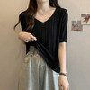 夏季遮肚子显瘦v领减龄冰丝短袖t恤女大码胖mm遮肉百搭打底衫上衣 商品缩略图3
