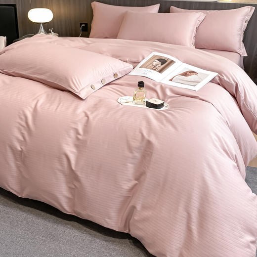 百丽安娜纽扣款全棉提花贡缎四件套粉色 商品图1